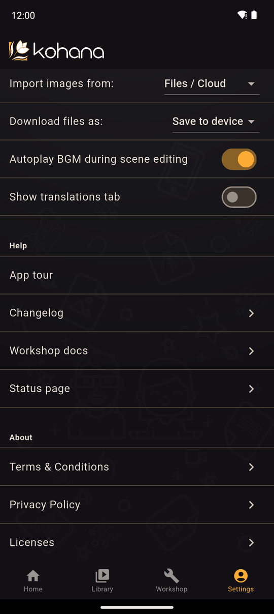 Workshop settings
