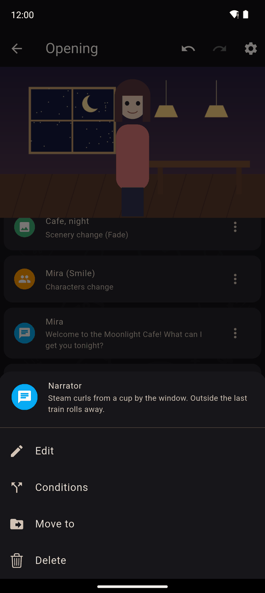 An action's options menu
