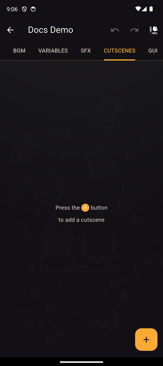 The Cutscenes tab, empty