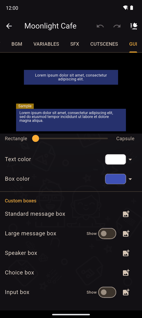 La sección de cajas personalizadas