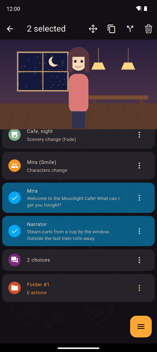 Two actions selected