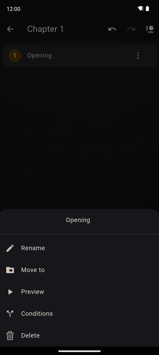 An action's options: Edit, Conditions, Move to, Delete