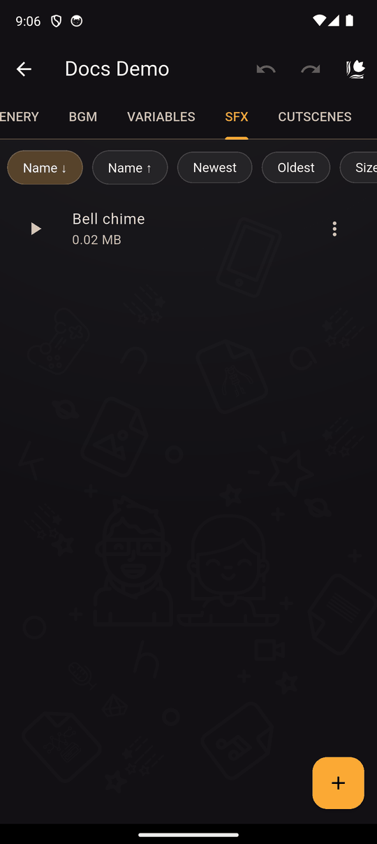 A aba SFX com um som adicionado